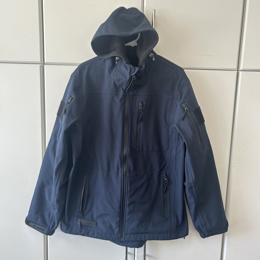 Baerskin Tactical Softshell Jacket Navy Blue Hooded Fleece Lined Mens XL